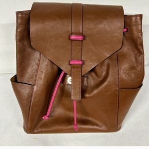 VERA BRADLEY Big Sky Leather Backpack Brown W Pink  Os Vera Bradley